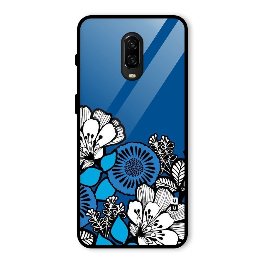 Blue White Flowers Glass Back Case for OnePlus 6T