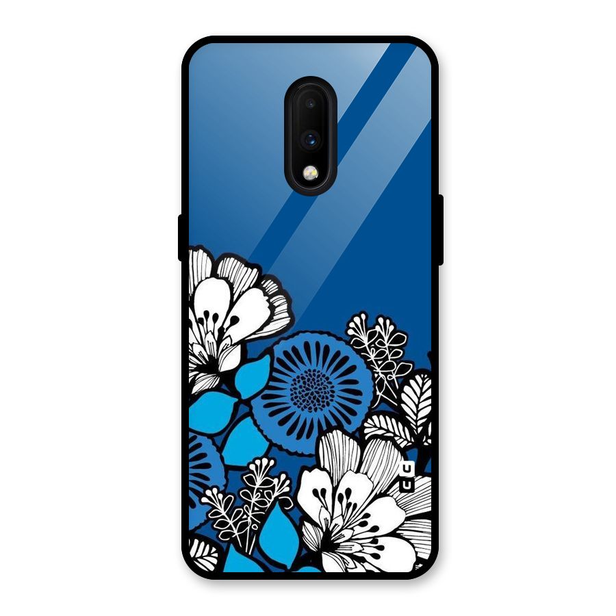 Blue White Flowers Glass Back Case for OnePlus 7