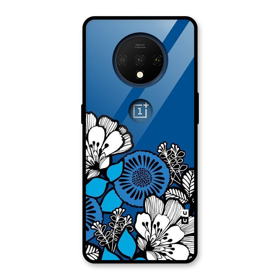 Blue White Flowers Glass Back Case for OnePlus 7T