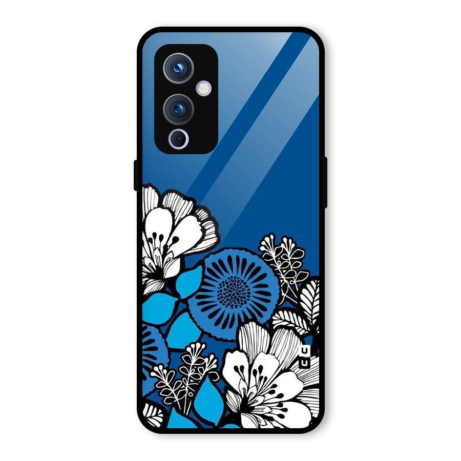 Blue White Flowers Glass Back Case for OnePlus 9