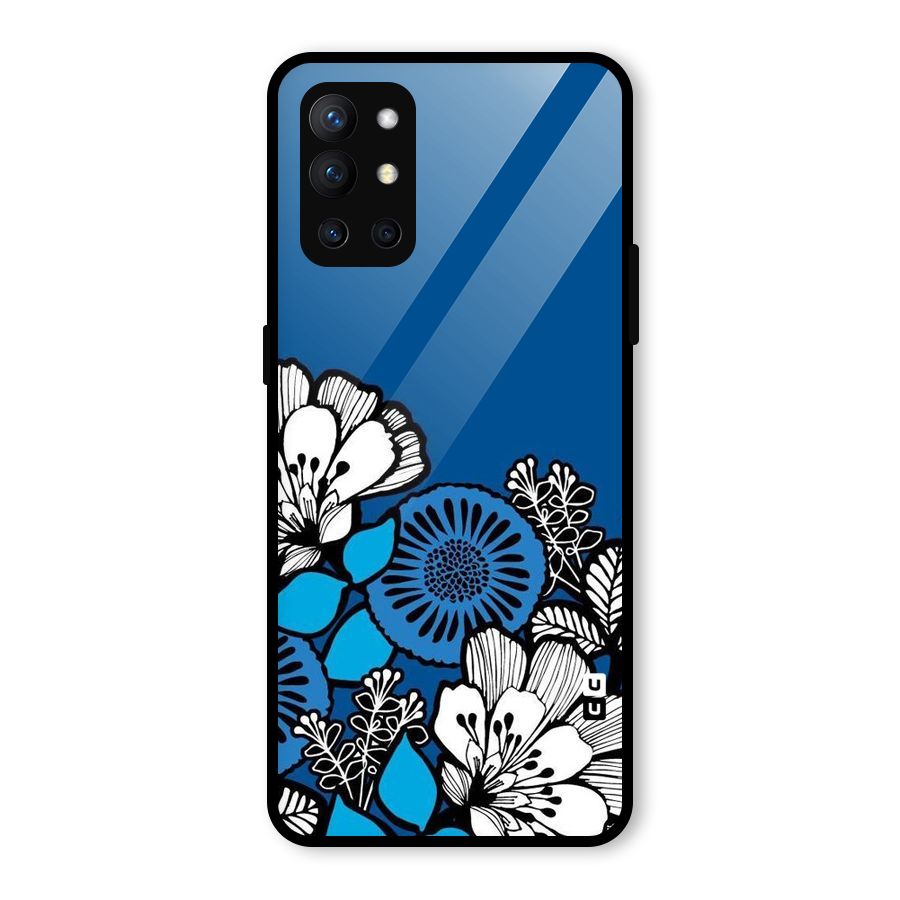 Blue White Flowers Glass Back Case for OnePlus 9R