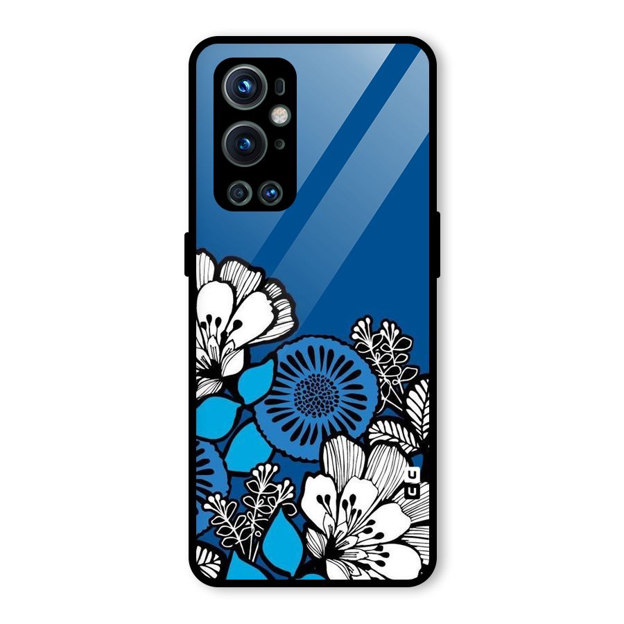 Blue White Flowers Glass Back Case for OnePlus 9 Pro