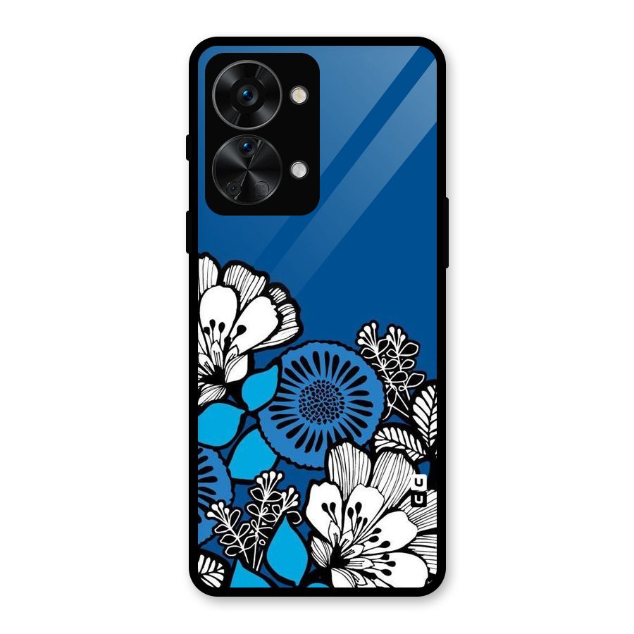 Blue White Flowers Glass Back Case for OnePlus Nord 2T