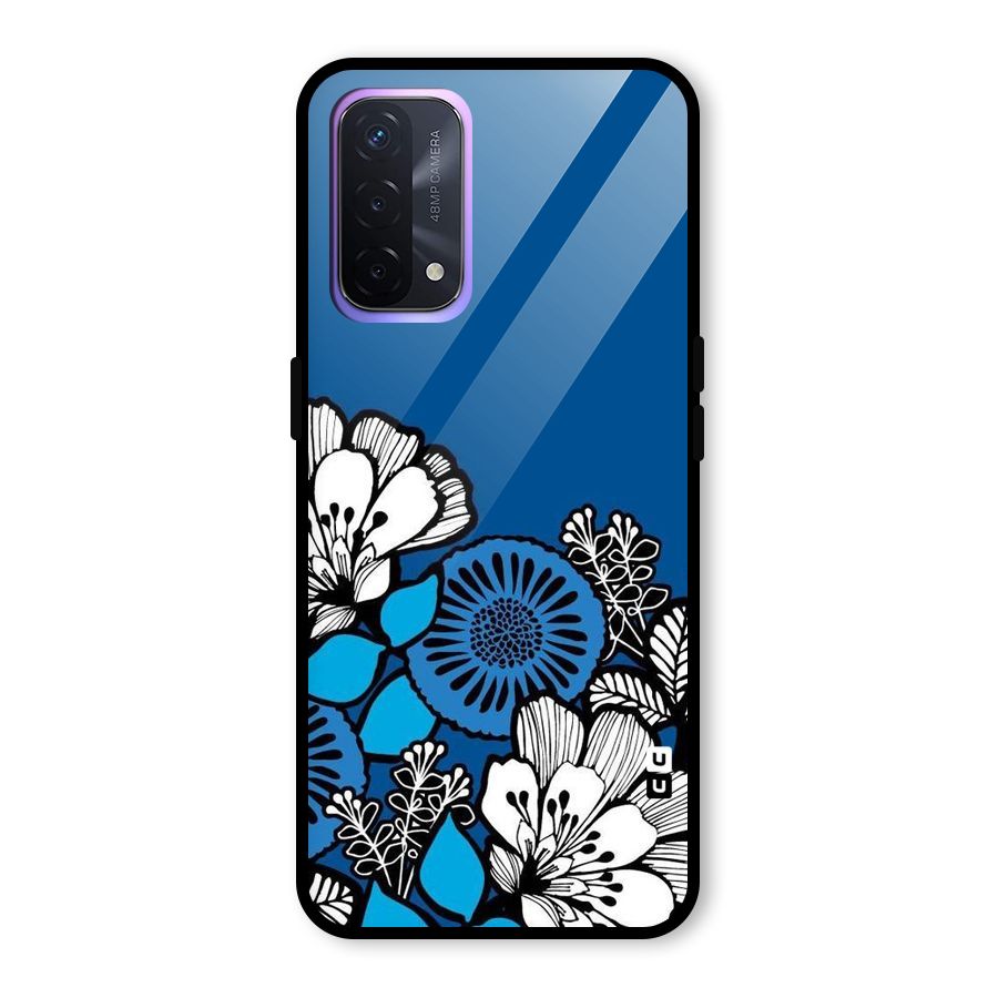 Blue White Flowers Glass Back Case for Oppo A74 5G