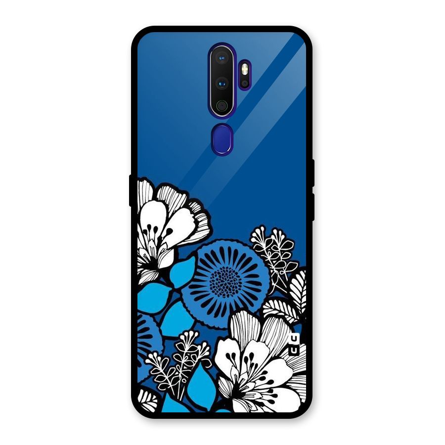 Blue White Flowers Glass Back Case for Oppo A9 (2020)