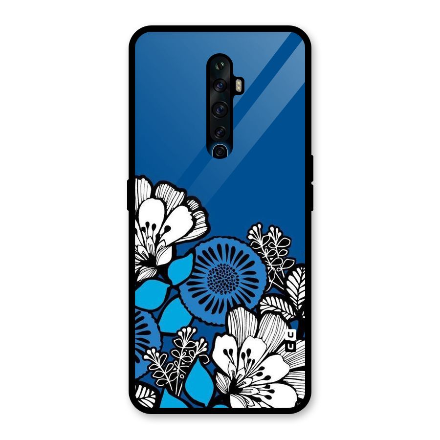 Blue White Flowers Glass Back Case for Oppo Reno2 F