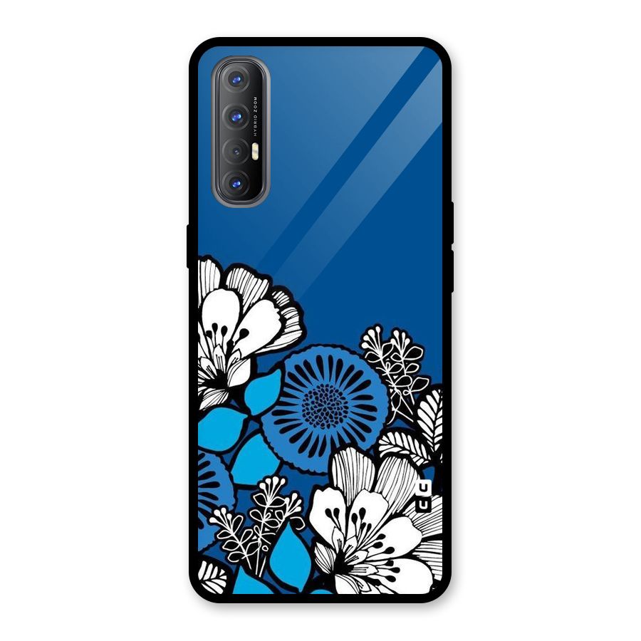 Blue White Flowers Glass Back Case for Oppo Reno3 Pro