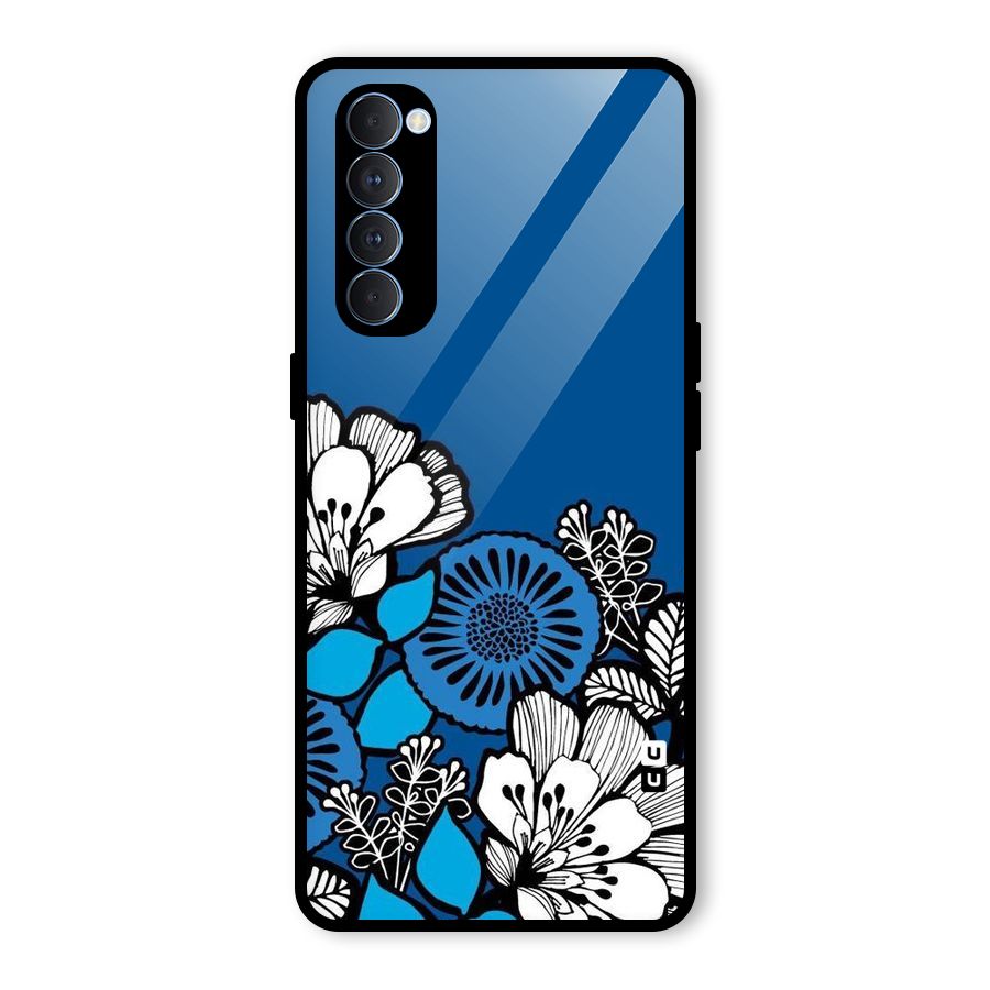 Blue White Flowers Glass Back Case for Oppo Reno4 Pro