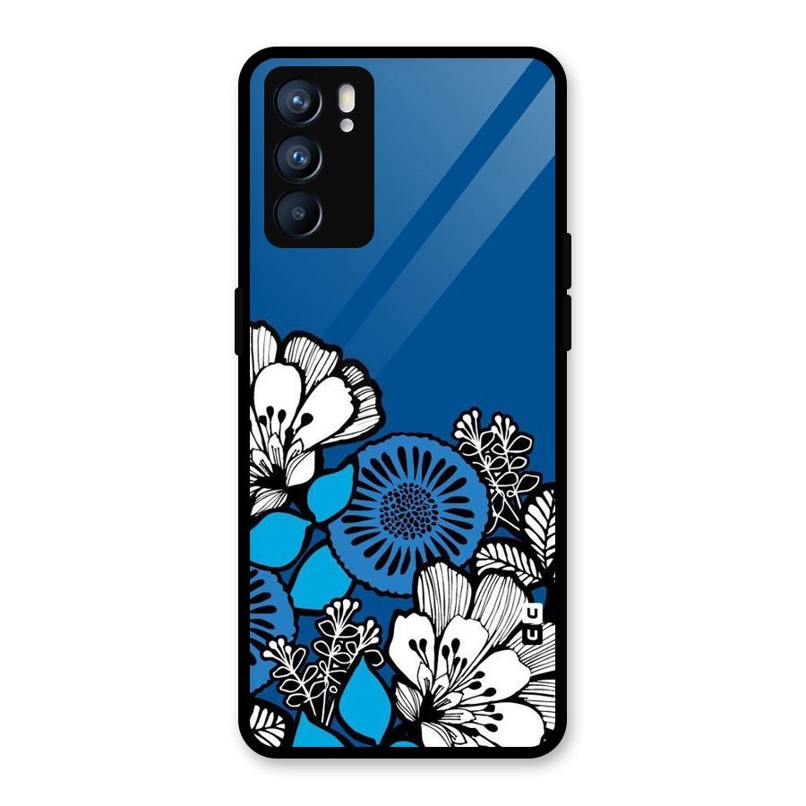 Blue White Flowers Glass Back Case for Oppo Reno6 5G