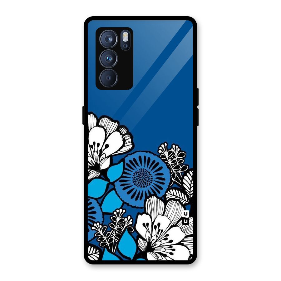 Blue White Flowers Glass Back Case for Oppo Reno6 Pro 5G