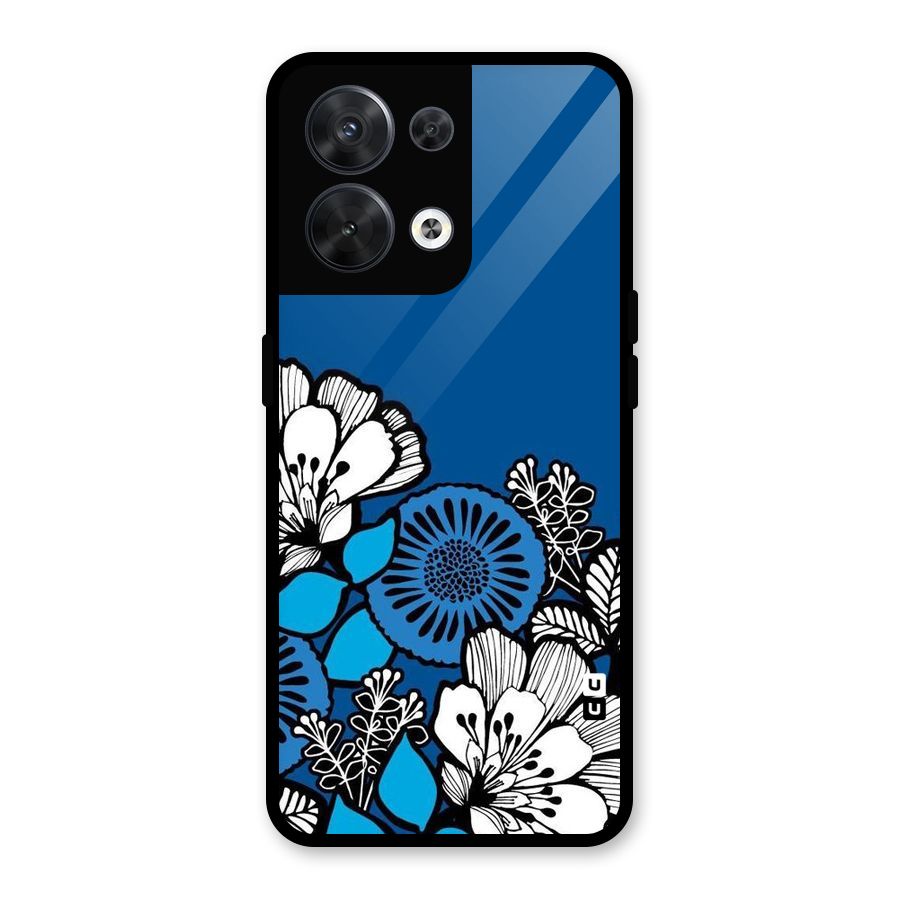 Blue White Flowers Glass Back Case for Oppo Reno8 5G