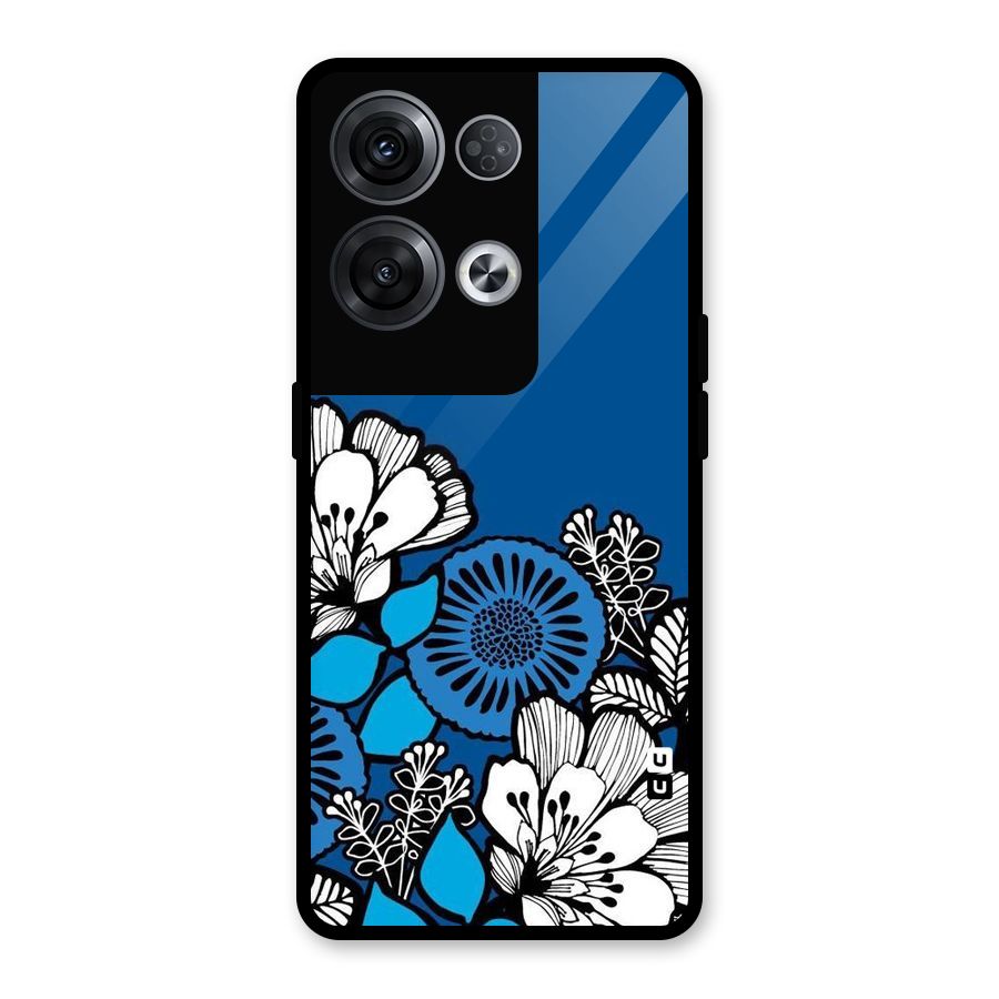 Blue White Flowers Glass Back Case for Oppo Reno8 Pro 5G