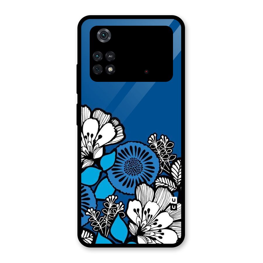 Blue White Flowers Glass Back Case for Poco M4 Pro 4G