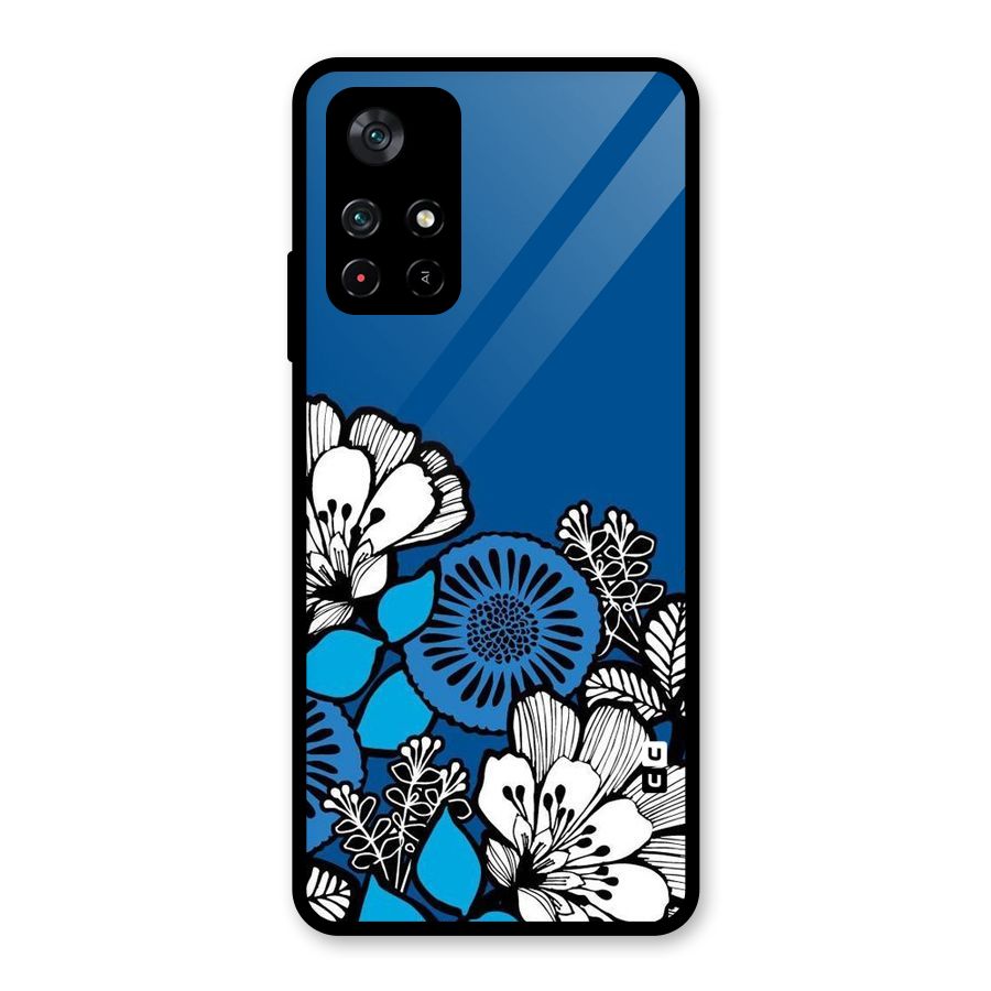 Blue White Flowers Glass Back Case for Poco M4 Pro 5G