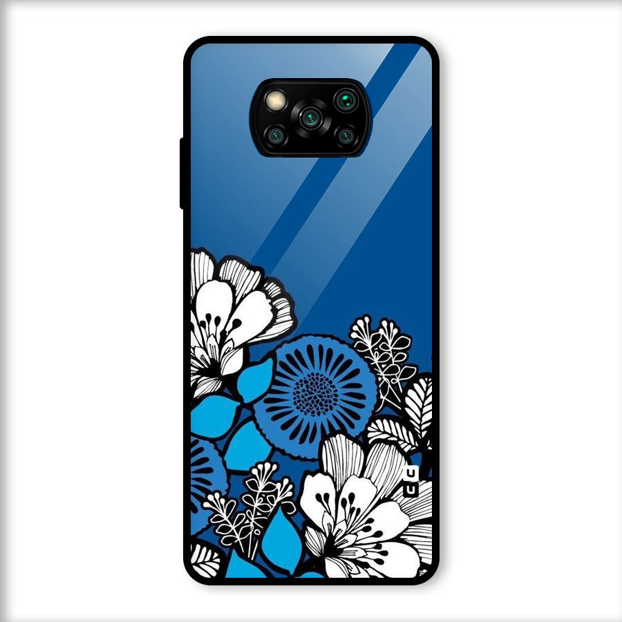 Blue White Flowers Glass Back Case for Poco X3