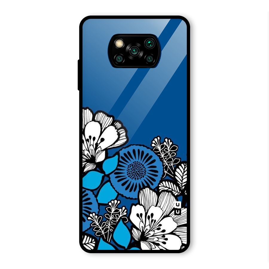 Blue White Flowers Glass Back Case for Poco X3 Pro