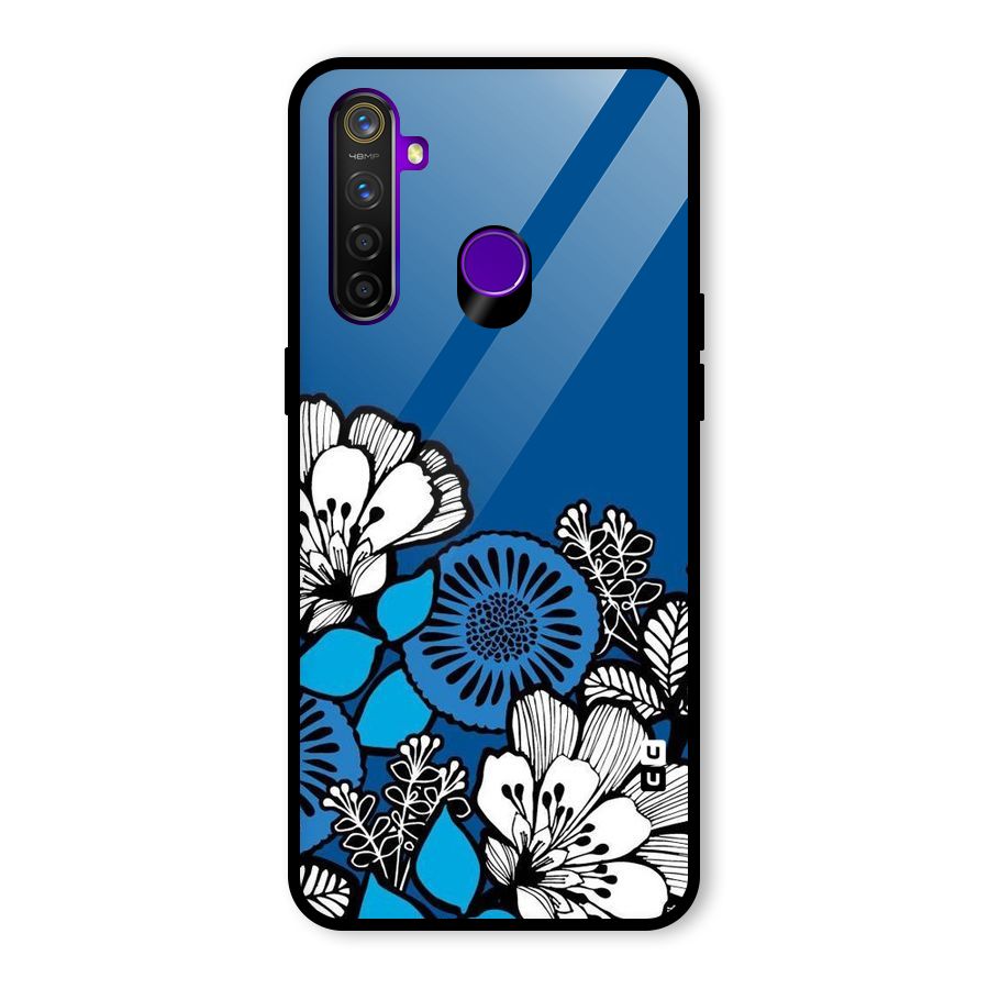 Blue White Flowers Glass Back Case for Realme 5 Pro