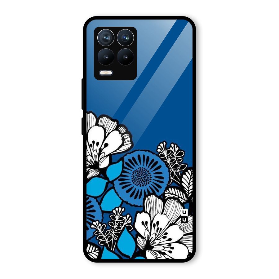 Blue White Flowers Glass Back Case for Realme 8 Pro