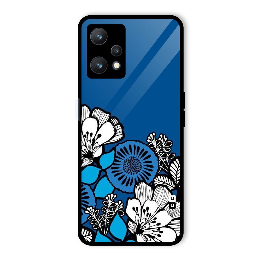 Blue White Flowers Glass Back Case for Realme 9 Pro 5G