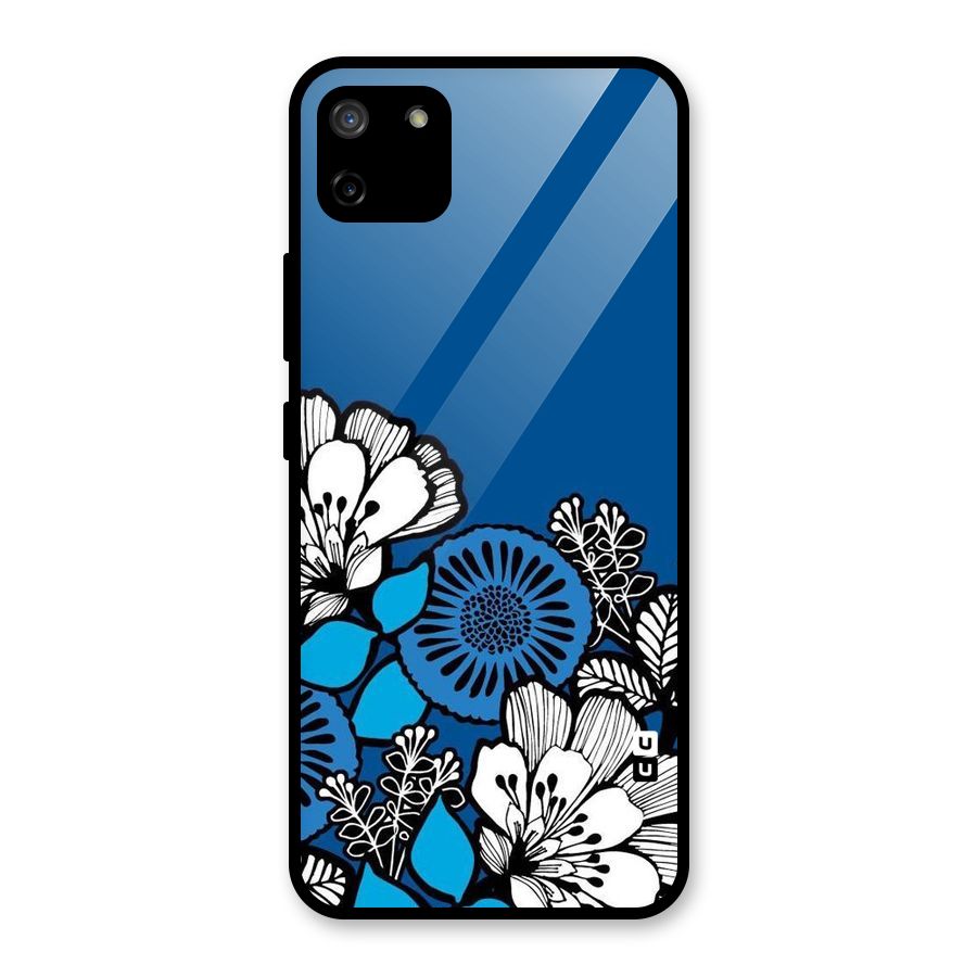 Blue White Flowers Glass Back Case for Realme C11