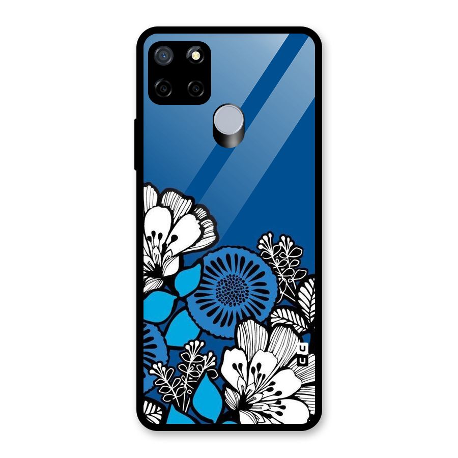 Blue White Flowers Glass Back Case for Realme C12