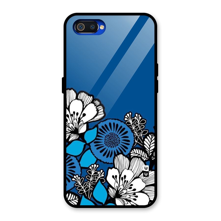 Blue White Flowers Glass Back Case for Realme C2