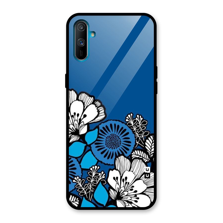 Blue White Flowers Glass Back Case for Realme C3