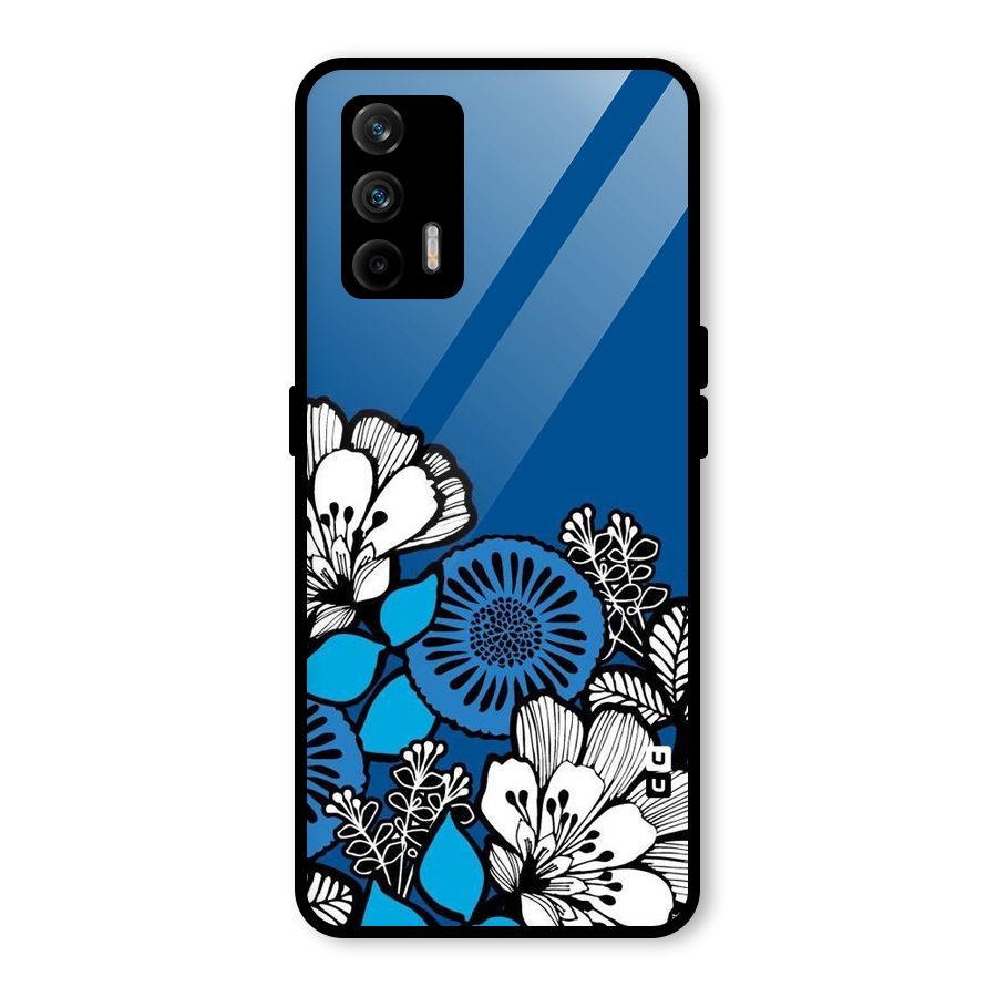 Blue White Flowers Glass Back Case for Realme GT 5G