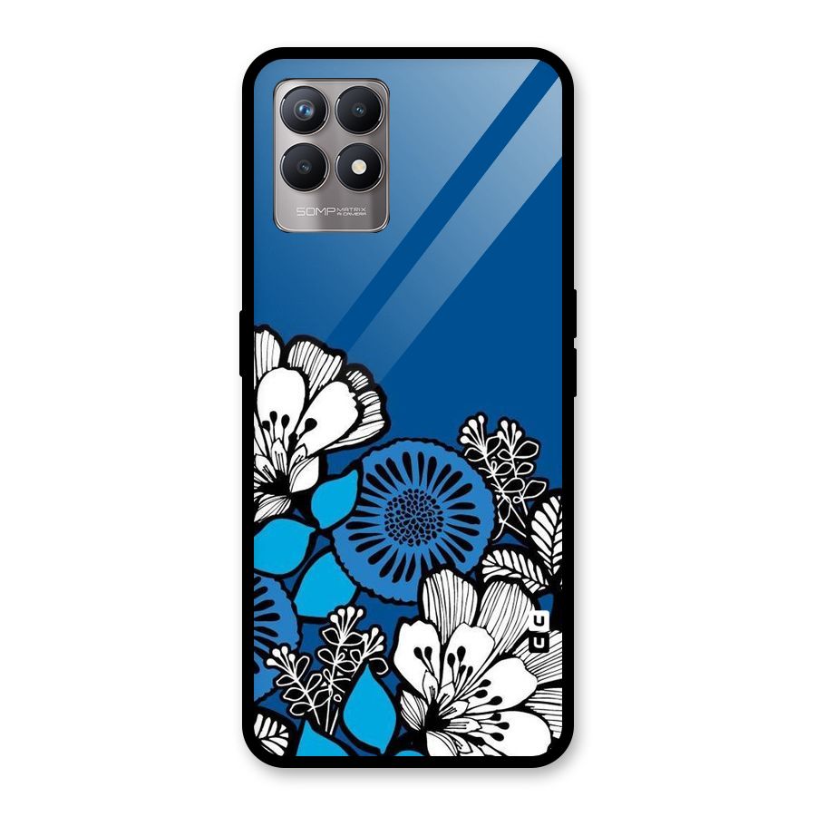 Blue White Flowers Glass Back Case for Realme Narzo 50