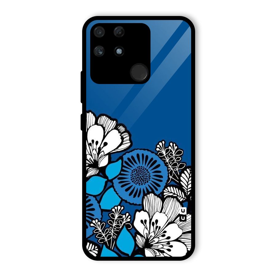 Blue White Flowers Glass Back Case for Realme Narzo 50A