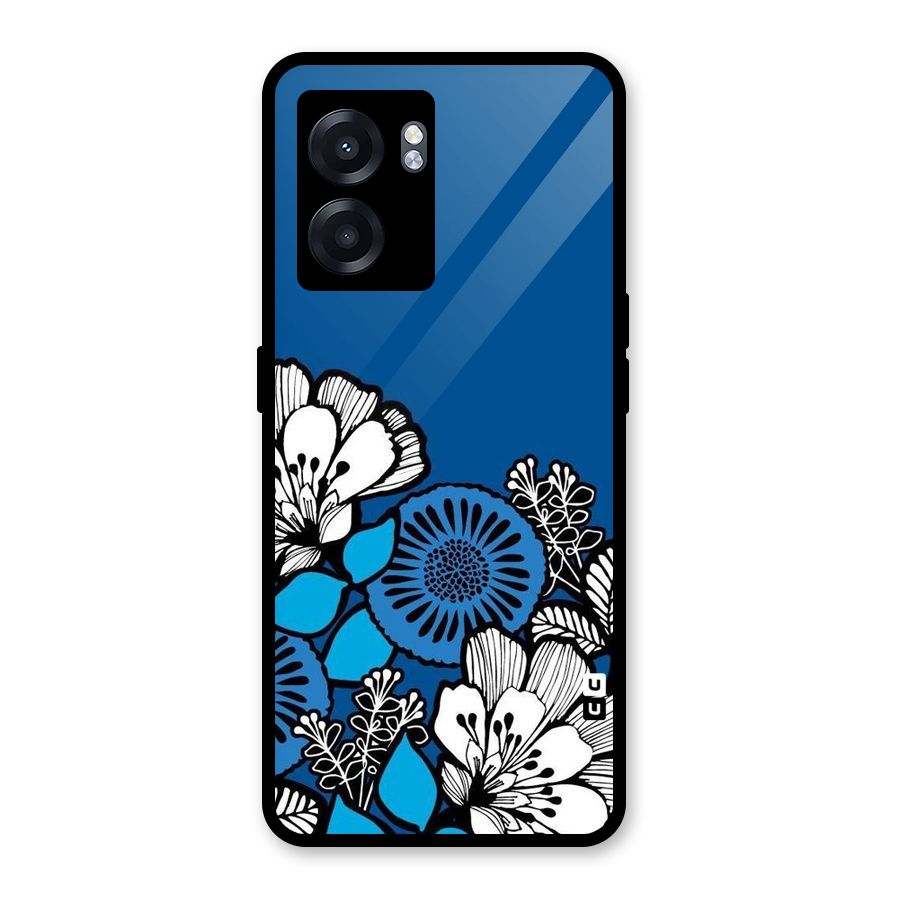 Blue White Flowers Glass Back Case for Realme Narzo 50 5G