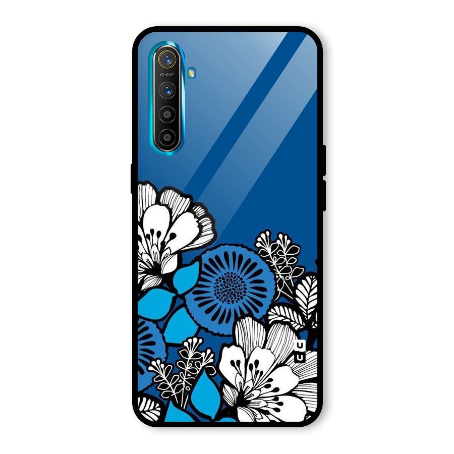 Blue White Flowers Glass Back Case for Realme XT