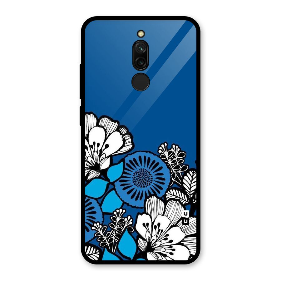 Blue White Flowers Glass Back Case for Redmi 8