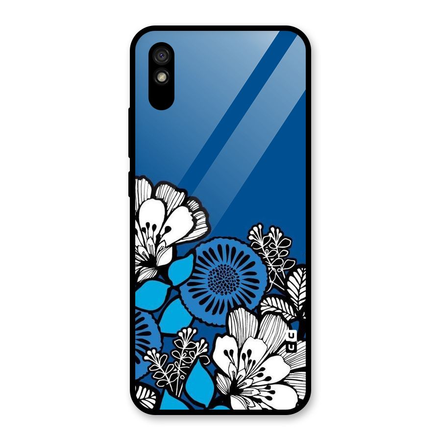 Blue White Flowers Glass Back Case for Redmi 9A