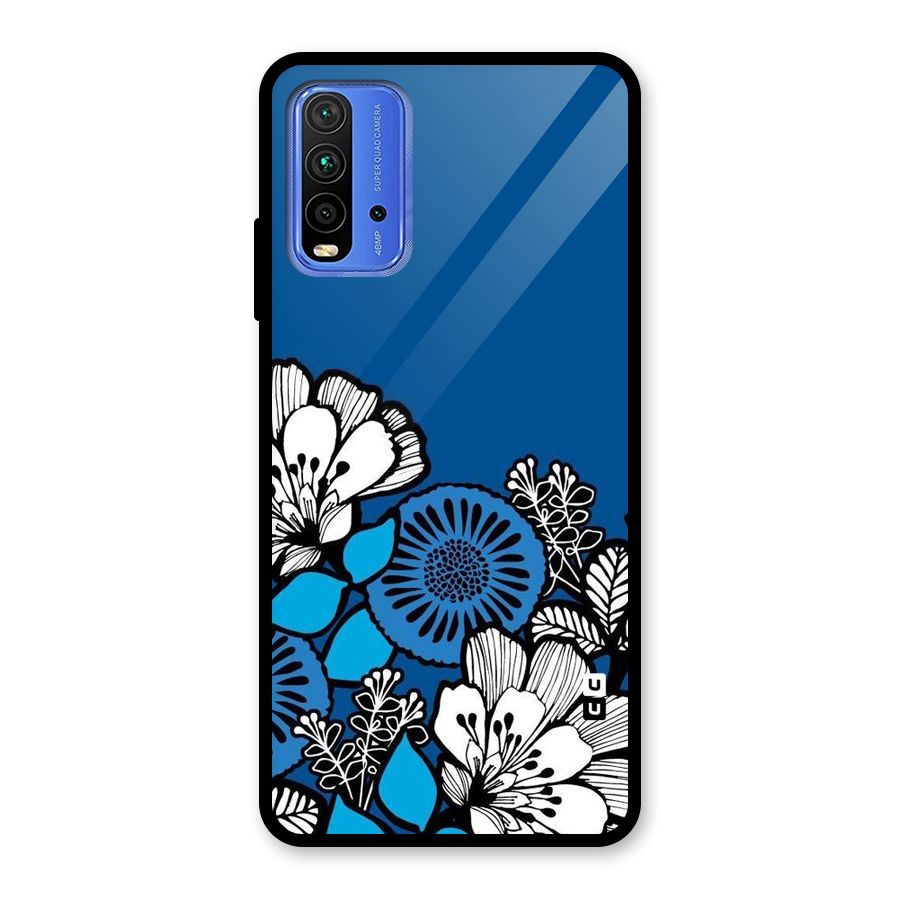 Blue White Flowers Glass Back Case for Redmi 9 Power