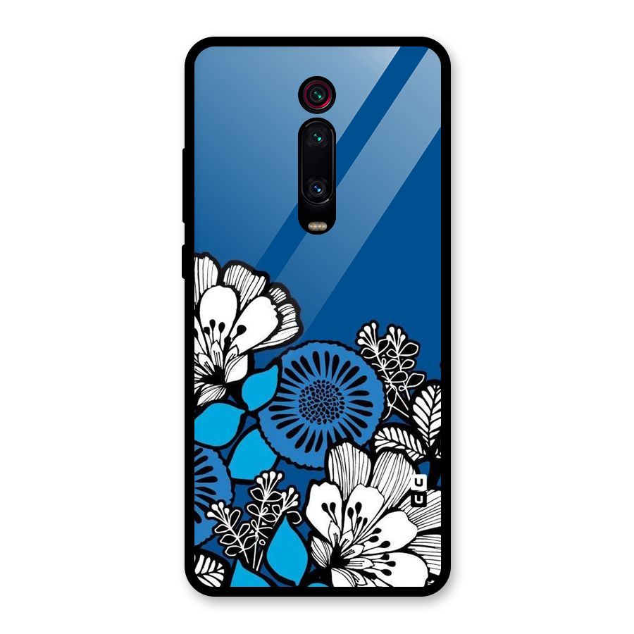 Blue White Flowers Glass Back Case for Redmi K20