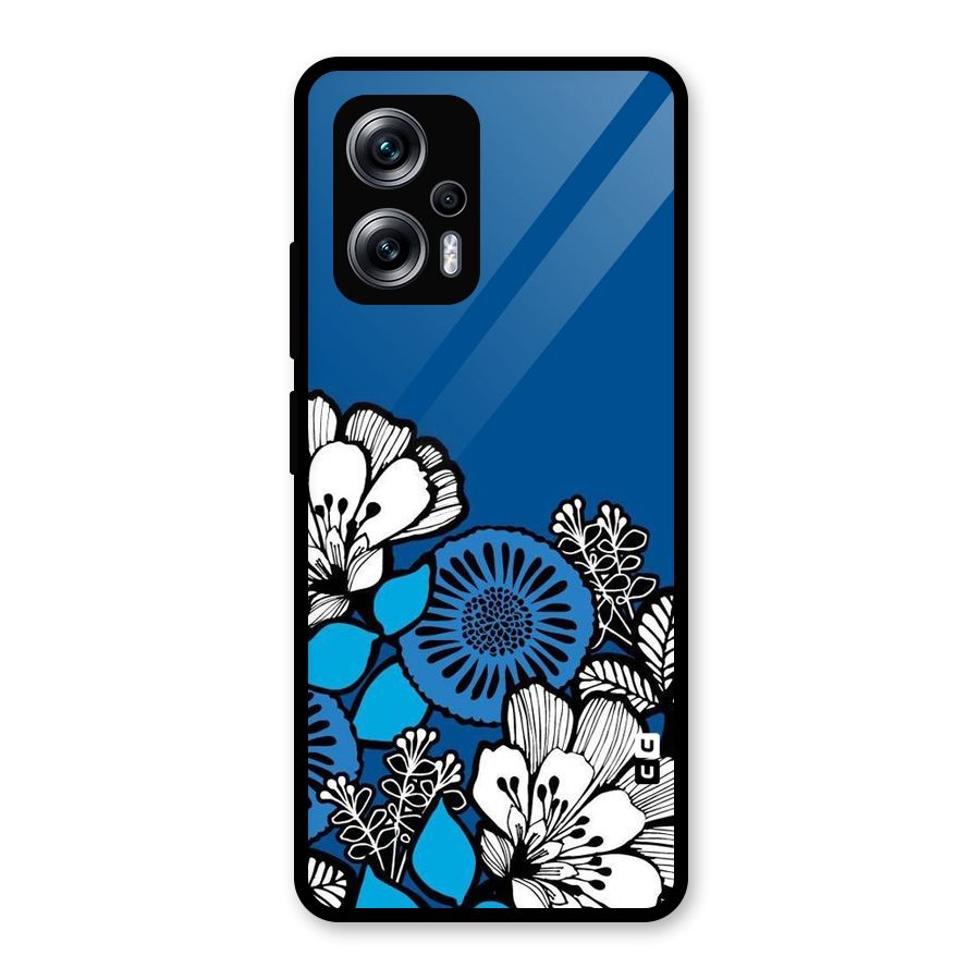 Blue White Flowers Glass Back Case for Redmi K50i
