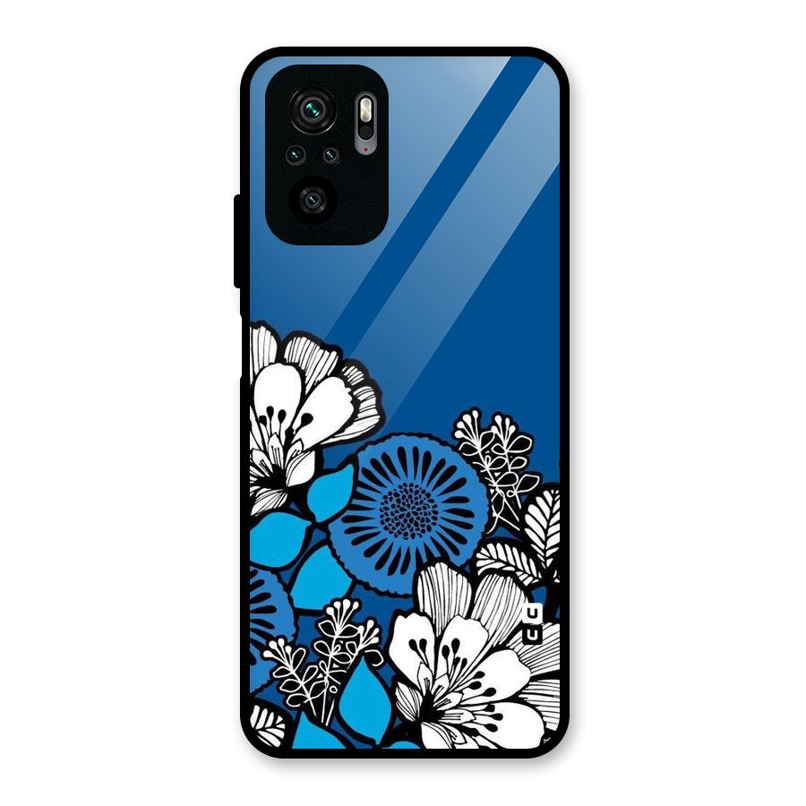 Blue White Flowers Glass Back Case for Redmi Note 10S