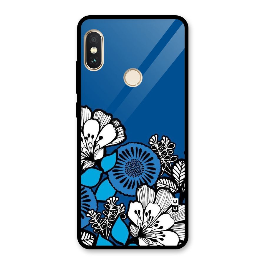 Blue White Flowers Glass Back Case for Redmi Note 5 Pro