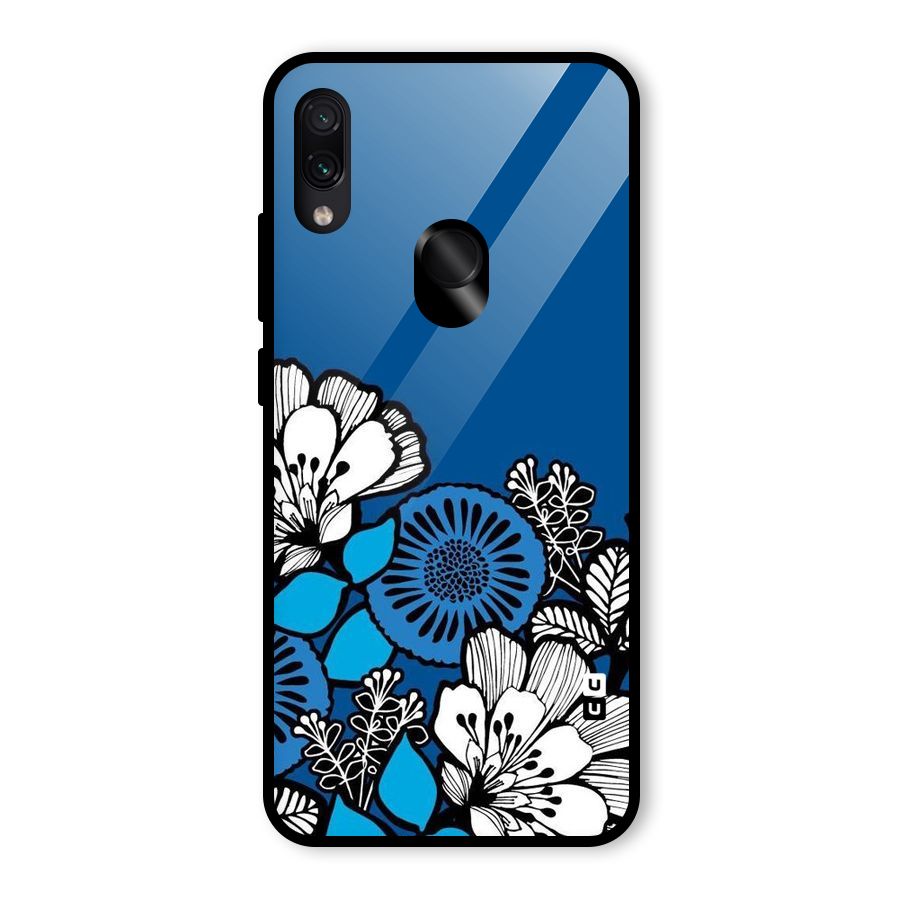 Blue White Flowers Glass Back Case for Redmi Note 7 Pro