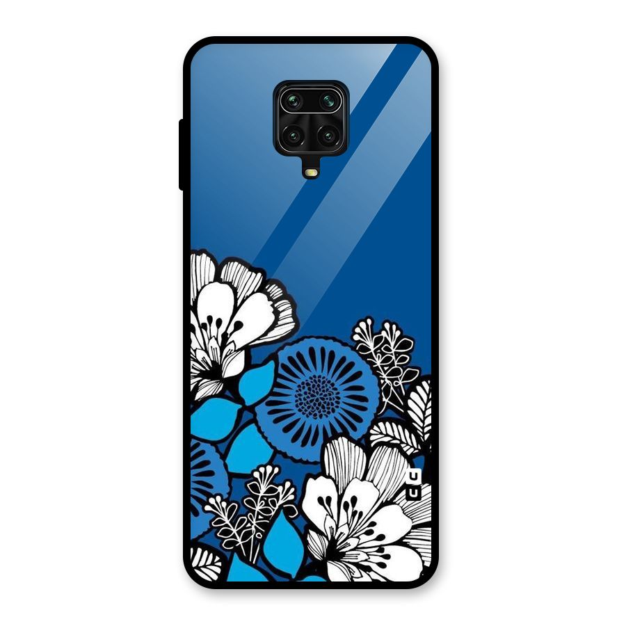 Blue White Flowers Glass Back Case for Redmi Note 9 Pro