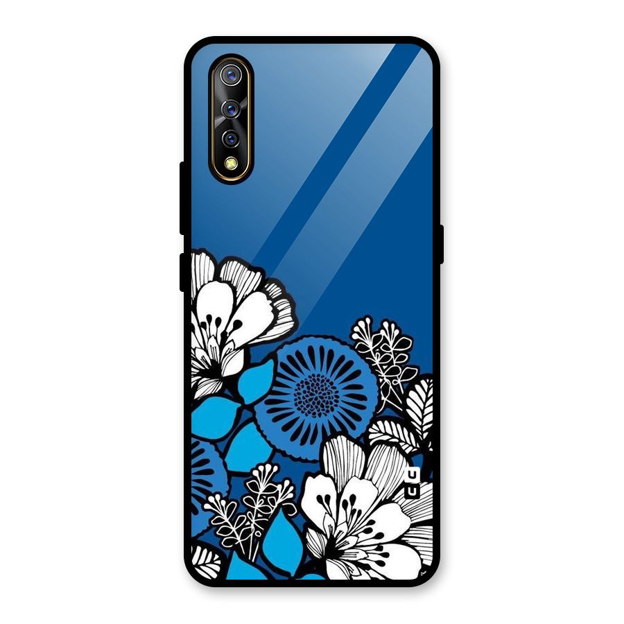 Blue White Flowers Glass Back Case for Vivo S1