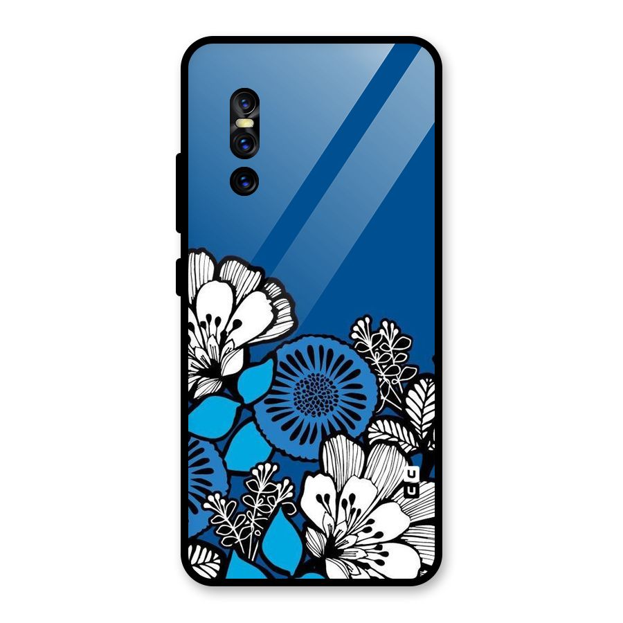 Blue White Flowers Glass Back Case for Vivo V15 Pro