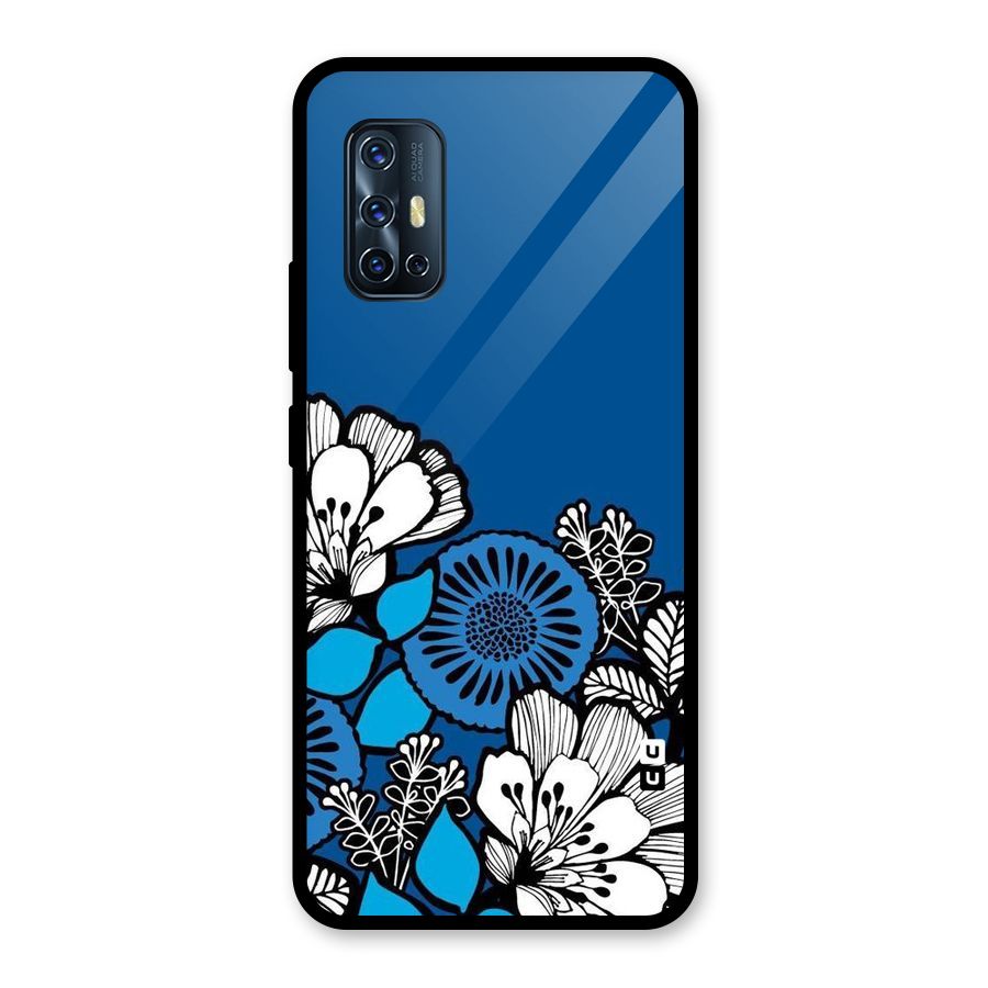Blue White Flowers Glass Back Case for Vivo V17