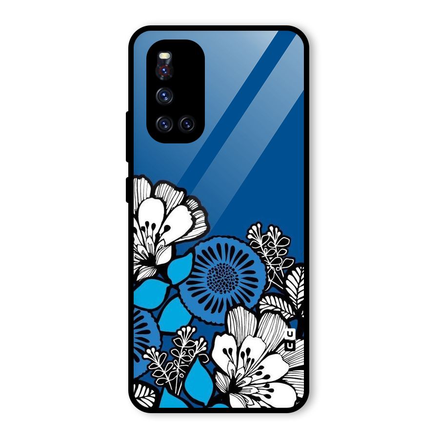 Blue White Flowers Glass Back Case for Vivo V19