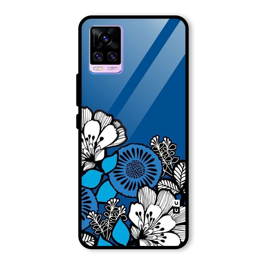 Blue White Flowers Glass Back Case for Vivo V20 Pro