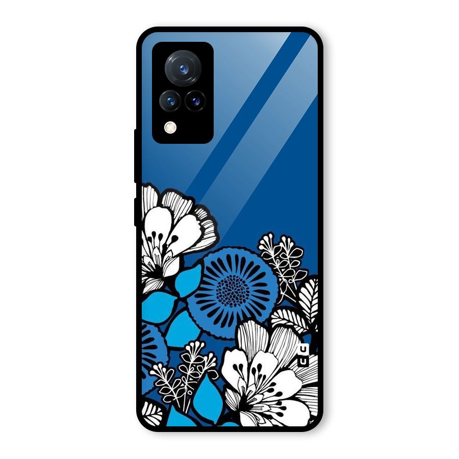 Blue White Flowers Glass Back Case for Vivo V21 5G