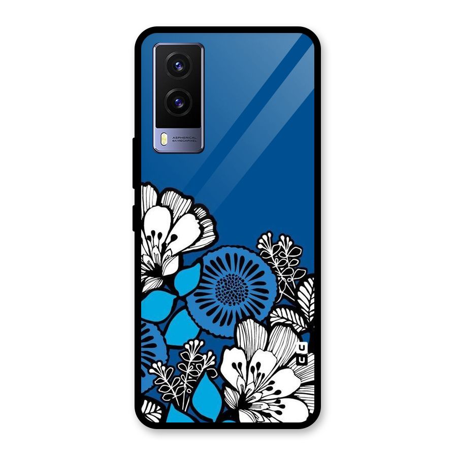 Blue White Flowers Glass Back Case for Vivo V21e 5G