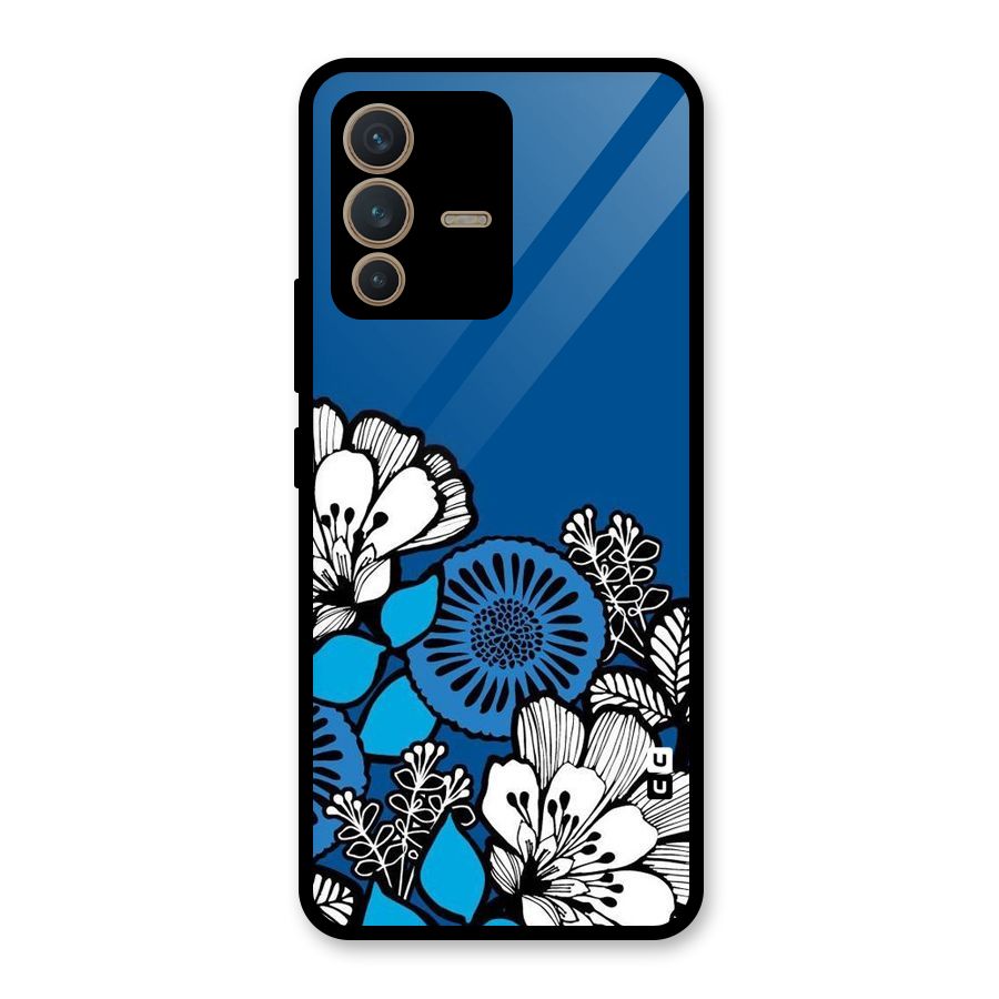 Blue White Flowers Glass Back Case for Vivo V23 5G