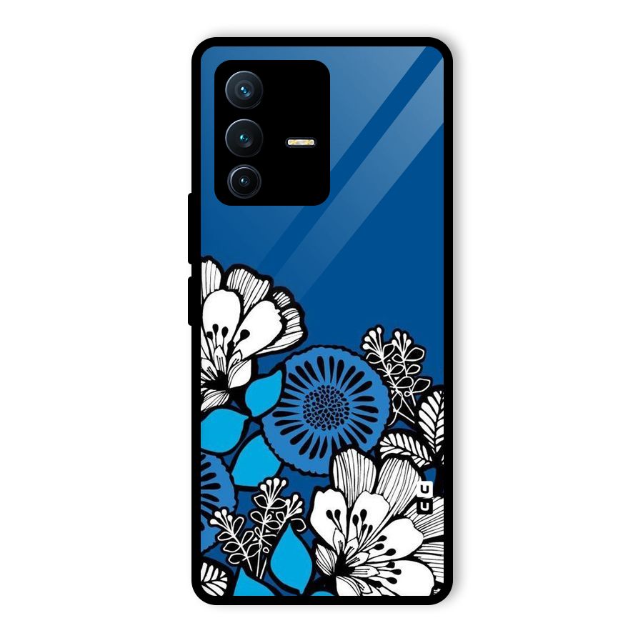 Blue White Flowers Glass Back Case for Vivo V23 Pro